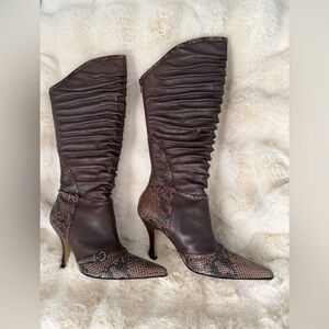 ANDREA FENZI Dark Brown Snakeskin Heeled Boots